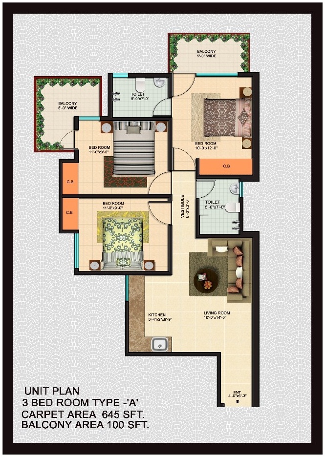 floor plan of 3bhk Auric City Homes Sec 82 Faridabad 