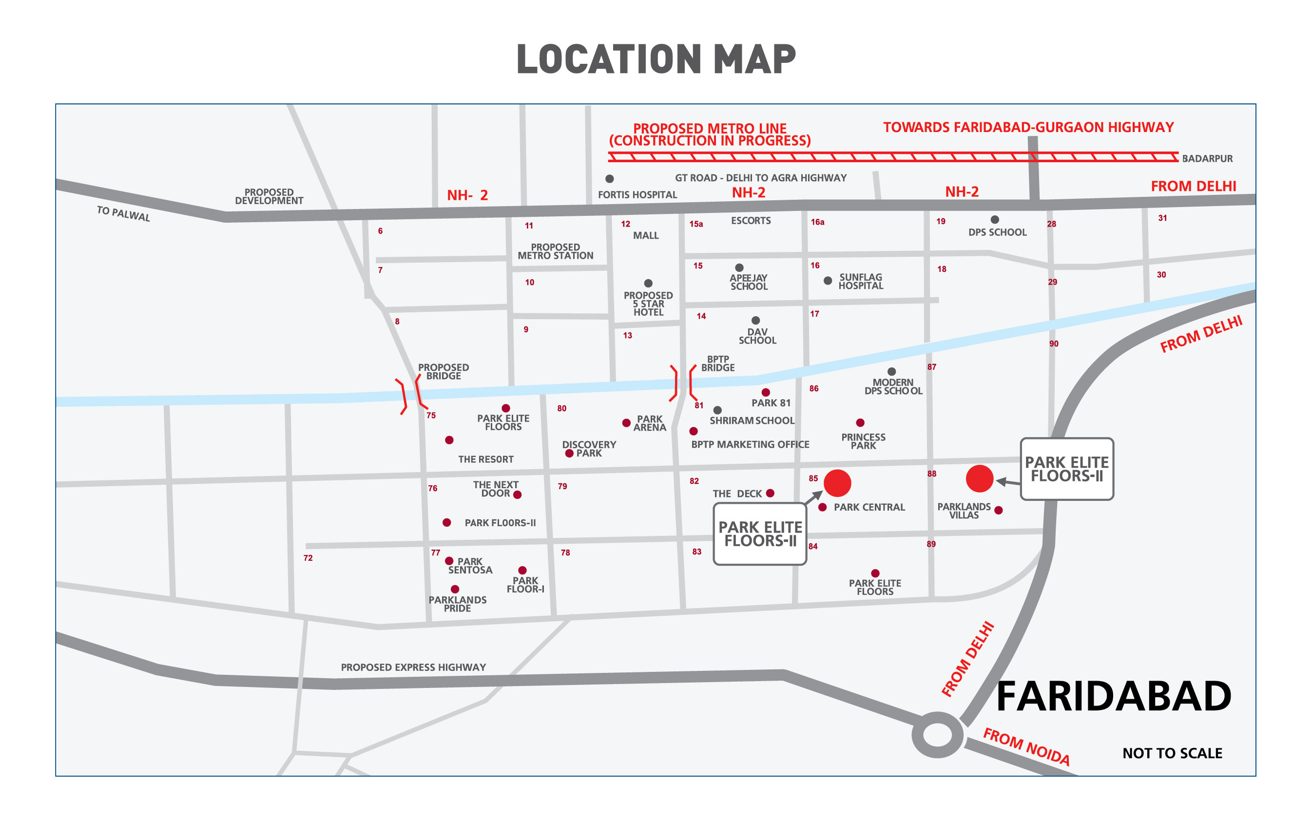 location map of bptp park floors 1 faridabad